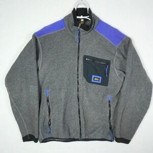 Vintage REI Double Fleece Jacket Base Gray Layer Men's Large Hiking Outdoors USA